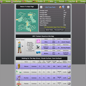 Game Map Details Page NPC Trainers and Wild Pokémon