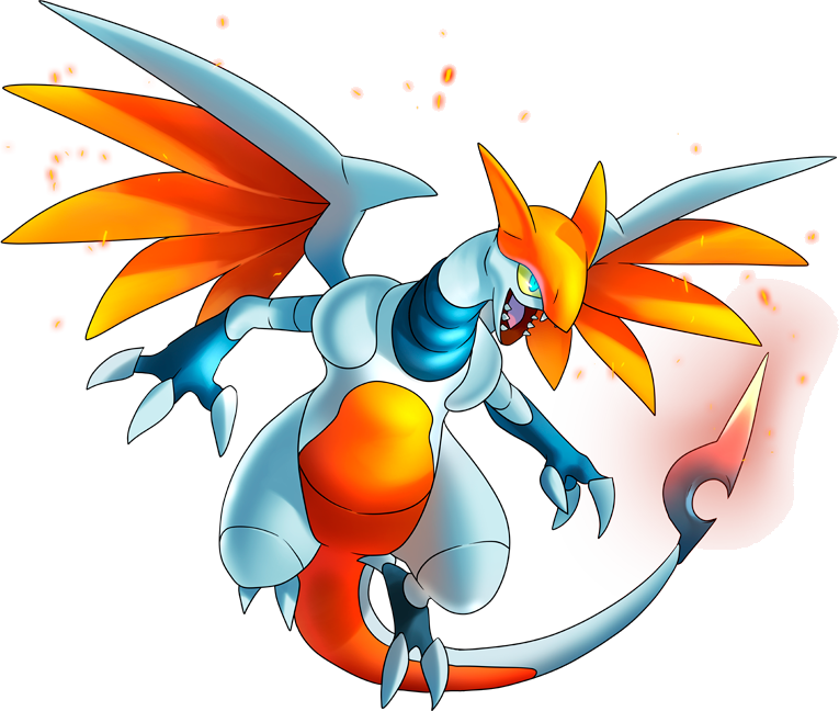 Illustration of a fusion between mega charizard y and mega charizard x