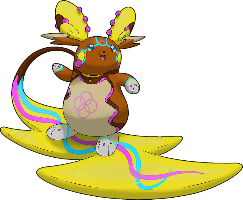 A shiny eevee presenting the three precious evolution stones